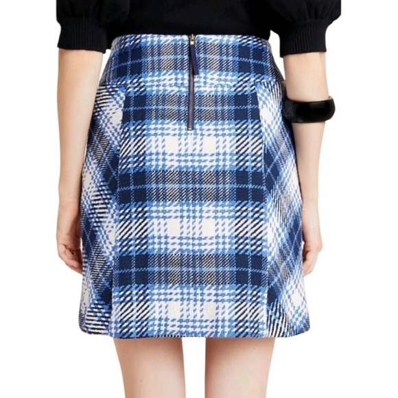 Anthropologie Maeve Skirt Blue Plaid Mini Lined Pockets size 10 - Picture 2 of 7